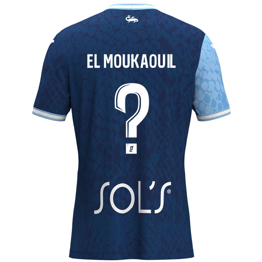 キッズフットボールMohamed El Moukaouil#0スカイブルー ダークブルーホームシャツ2024/25ジャージーユニフォーム