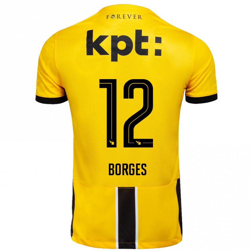 キッズフットボールDavid Borges#12黄 黒ホームシャツ2024/25ジャージーユニフォーム