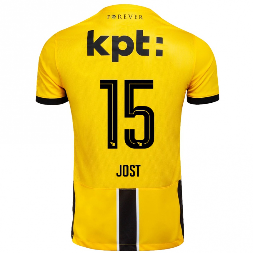 キッズフットボールTristan Jost#15黄 黒ホームシャツ2024/25ジャージーユニフォーム