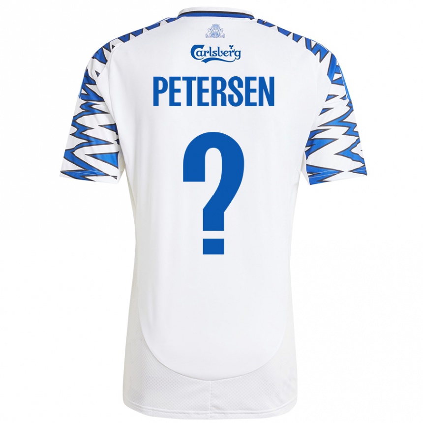 キッズフットボールFrederik Petersen#0白 空 青ホームシャツ2024/25ジャージーユニフォーム