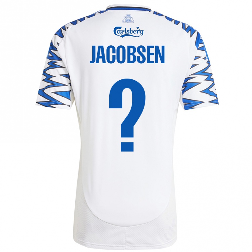 キッズフットボールHolger Jacobsen#0白 空 青ホームシャツ2024/25ジャージーユニフォーム