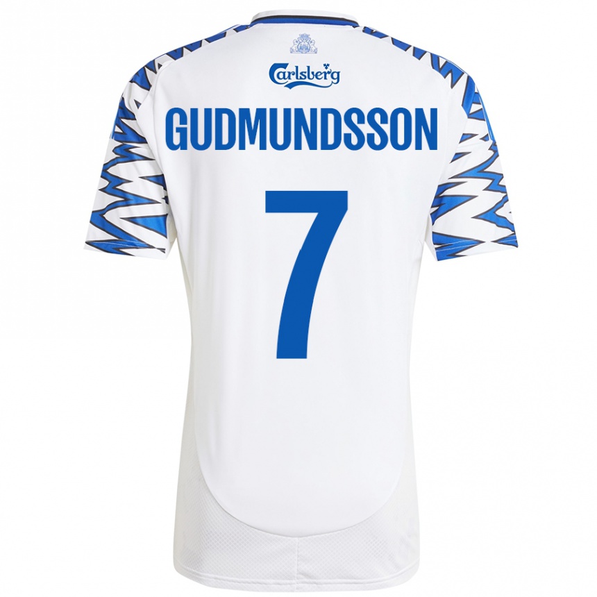 キッズフットボールGaldur Gudmundsson#7白 空 青ホームシャツ2024/25ジャージーユニフォーム