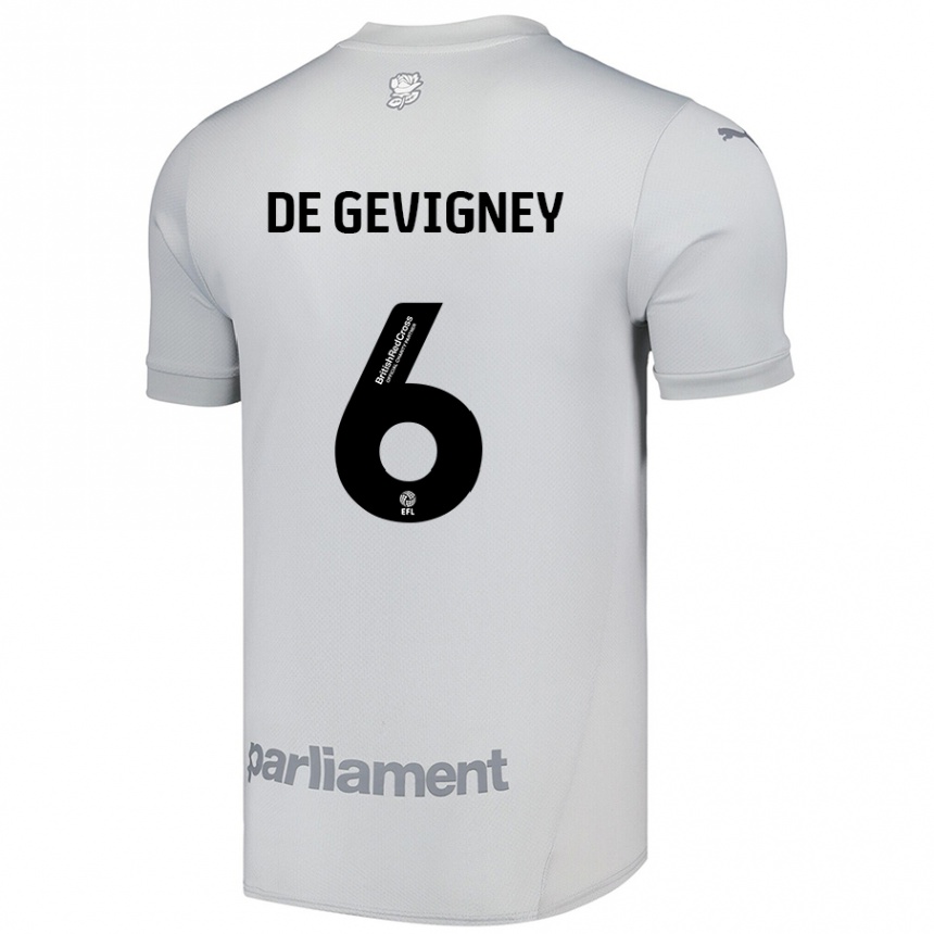 キッズフットボールMaël De Gevigney#6シルバーグレーアウェイシャツ2024/25ジャージーユニフォーム