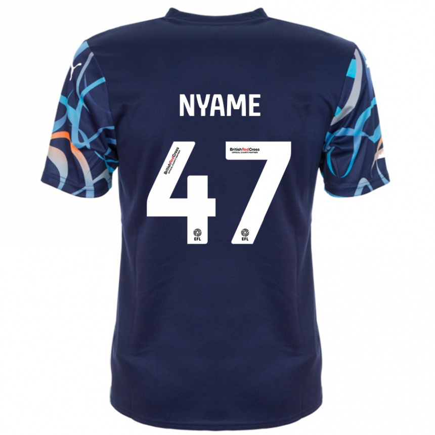 キッズフットボールJosh Nyame#47ネイビーブルーアウェイシャツ2024/25ジャージーユニフォーム