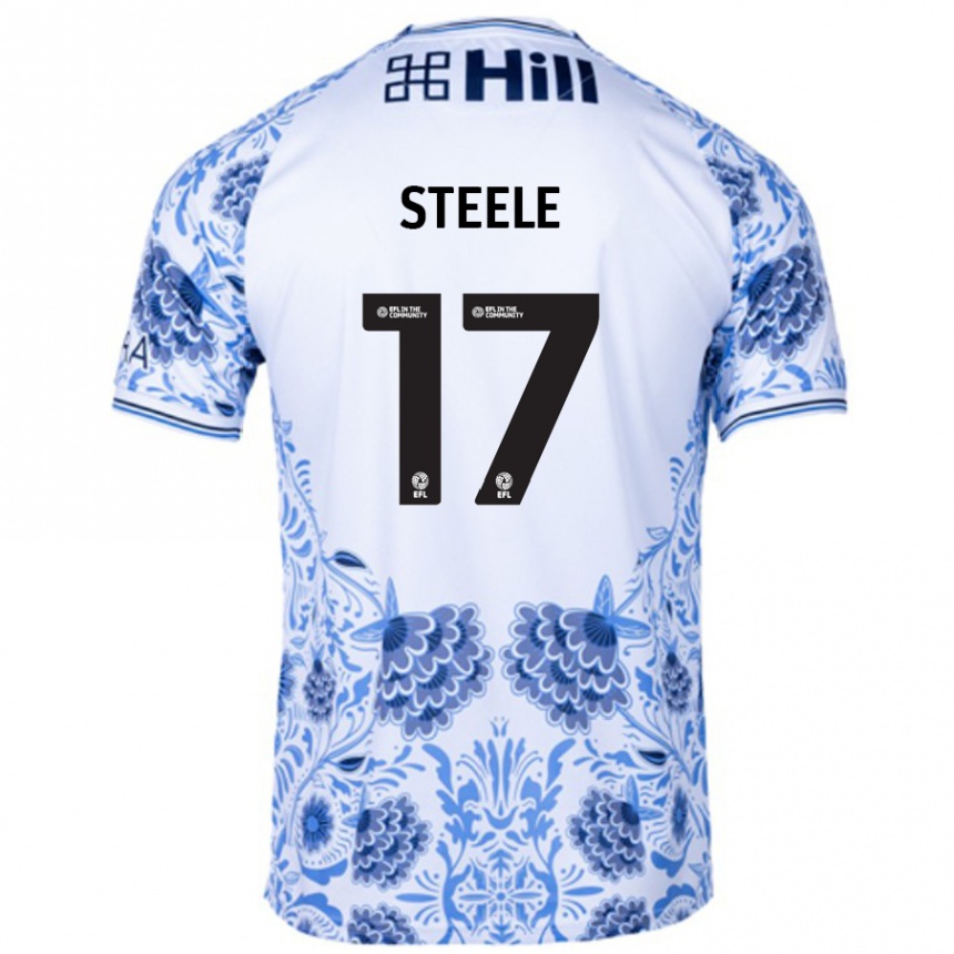 キッズフットボールFran Steele#17ホワイト ブルーアウェイシャツ2024/25ジャージーユニフォーム