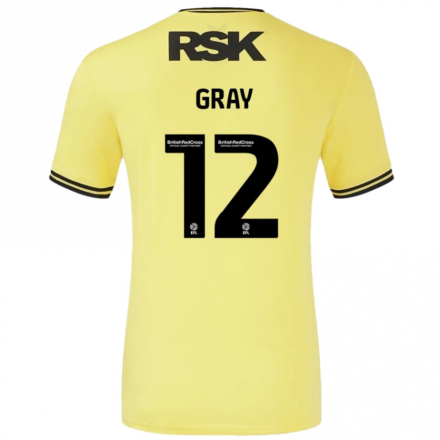 キッズフットボールJessica Gray#12黄 黒アウェイシャツ2024/25ジャージーユニフォーム