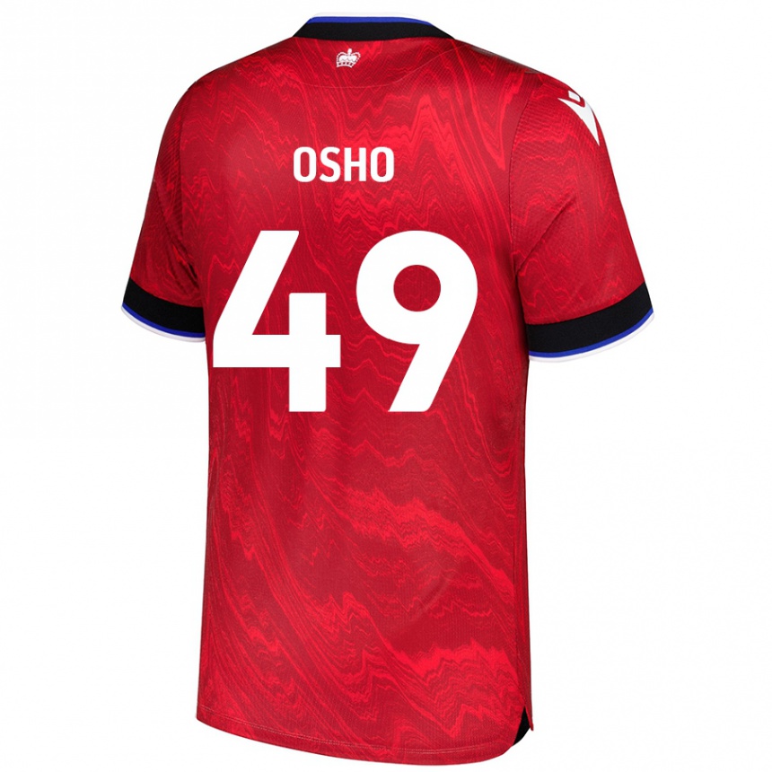 キッズフットボールEmmanuel Osho#49赤黒アウェイシャツ2024/25ジャージーユニフォーム