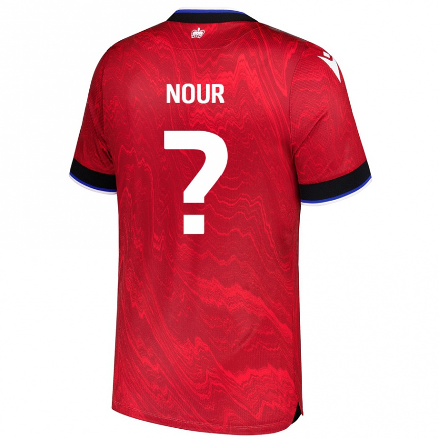 キッズフットボールAaron Nour#0赤黒アウェイシャツ2024/25ジャージーユニフォーム