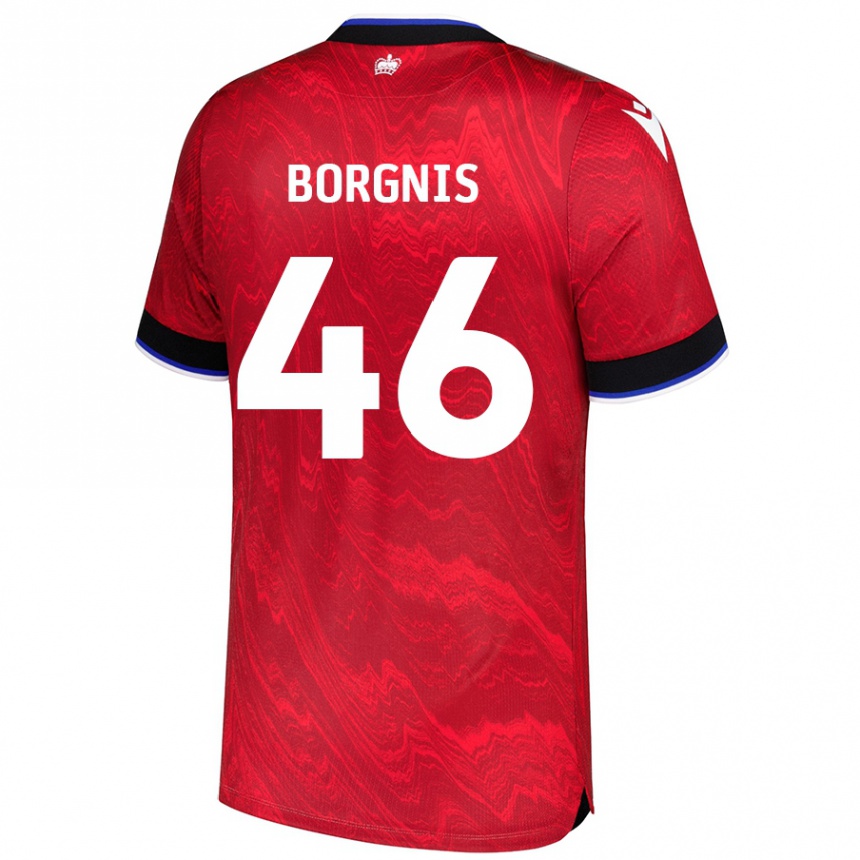 キッズフットボールJacob Borgnis#46赤黒アウェイシャツ2024/25ジャージーユニフォーム