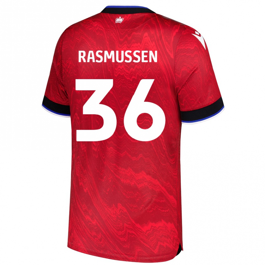 キッズフットボールTash Rasmussen#36赤黒アウェイシャツ2024/25ジャージーユニフォーム