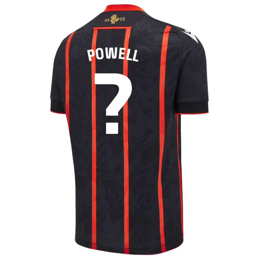 キッズフットボールBrandon Powell#0黒 赤アウェイシャツ2024/25ジャージーユニフォーム