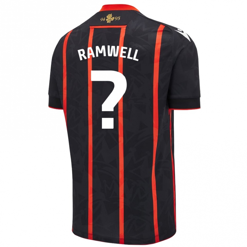 キッズフットボールTeddy Ramwell#0黒 赤アウェイシャツ2024/25ジャージーユニフォーム