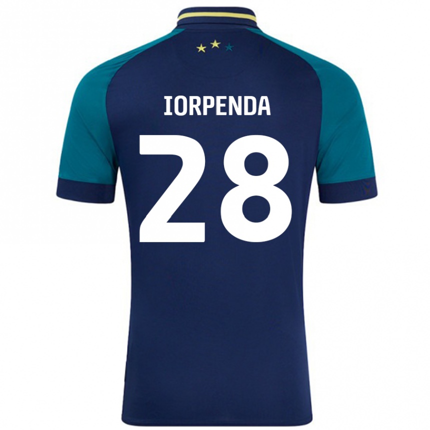 キッズフットボールTom Iorpenda#28ネイビー ダークグリーンアウェイシャツ2024/25ジャージーユニフォーム