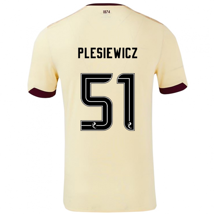 キッズフットボールSzymon Plesiewicz#51クリームバーガンディアウェイシャツ2024/25ジャージーユニフォーム