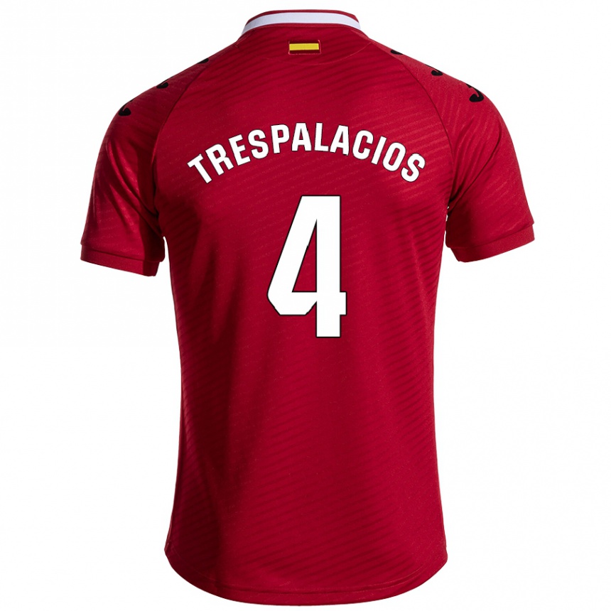 キッズフットボールAdrián Trespalacios#4ダークレッドアウェイシャツ2024/25ジャージーユニフォーム