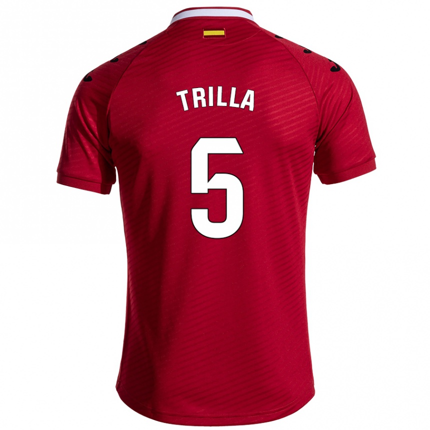 キッズフットボールGuillem Trilla#5ダークレッドアウェイシャツ2024/25ジャージーユニフォーム