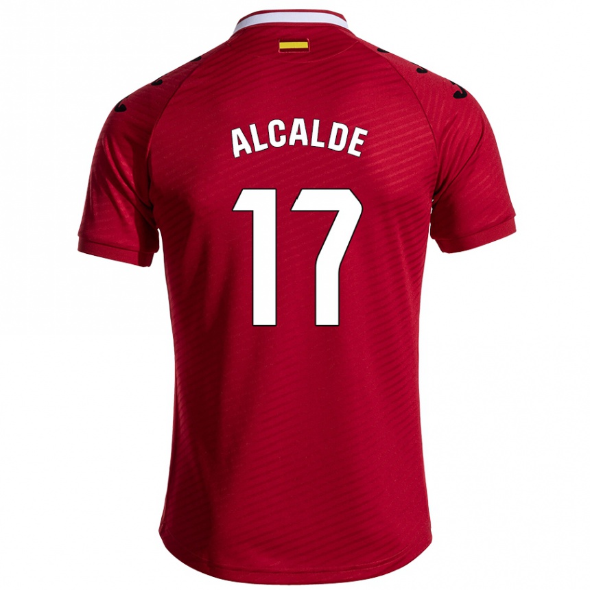 キッズフットボールJacobo Alcalde#17ダークレッドアウェイシャツ2024/25ジャージーユニフォーム