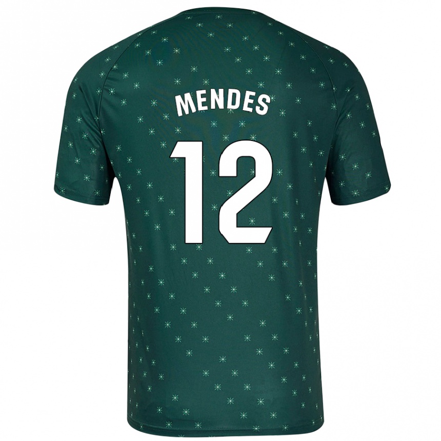 キッズフットボールAlex Mendes#12ダークグリーンアウェイシャツ2024/25ジャージーユニフォーム