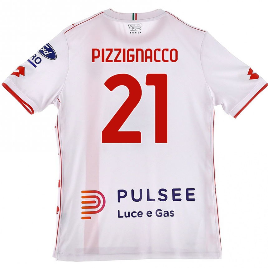 キッズフットボールSemuel Pizzignacco#21白 赤アウェイシャツ2024/25ジャージーユニフォーム