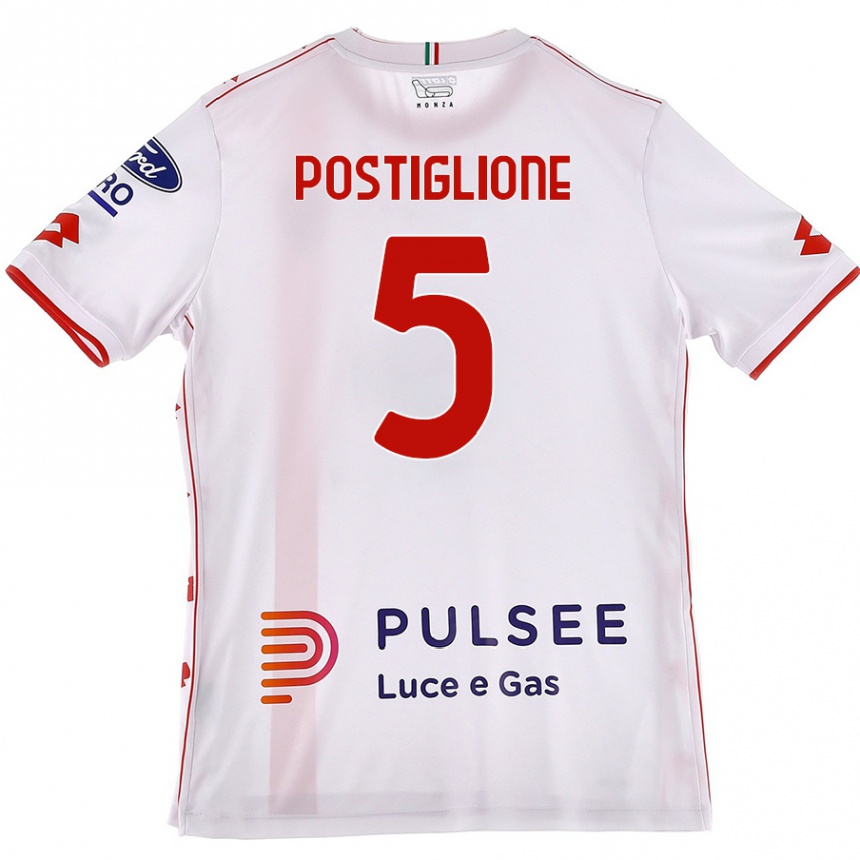 キッズフットボールNicolò Postiglione#5白 赤アウェイシャツ2024/25ジャージーユニフォーム