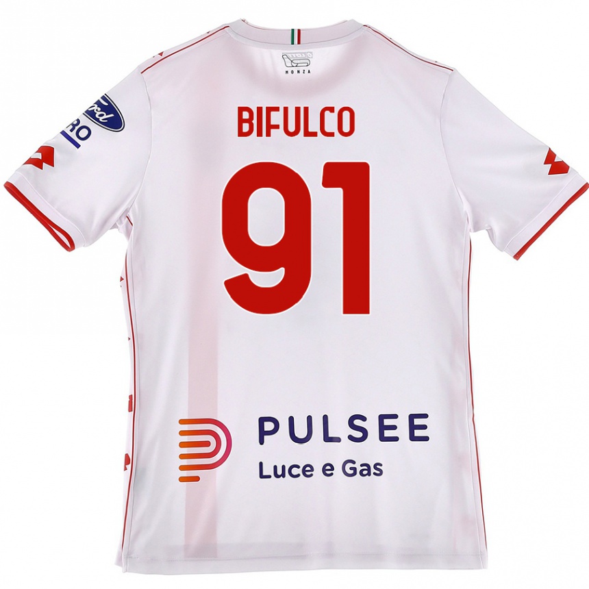 キッズフットボールDavide Bifulco#91白 赤アウェイシャツ2024/25ジャージーユニフォーム