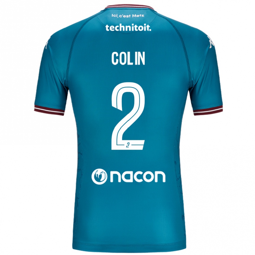 キッズフットボールMaxime Colin#2ペトロールブルーアウェイシャツ2024/25ジャージーユニフォーム