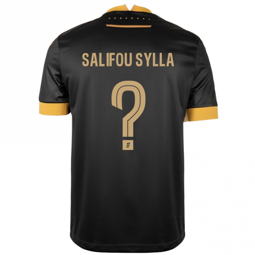 キッズフットボールSalifou Sylla#0ブラック ブラウンアウェイシャツ2024/25ジャージーユニフォーム