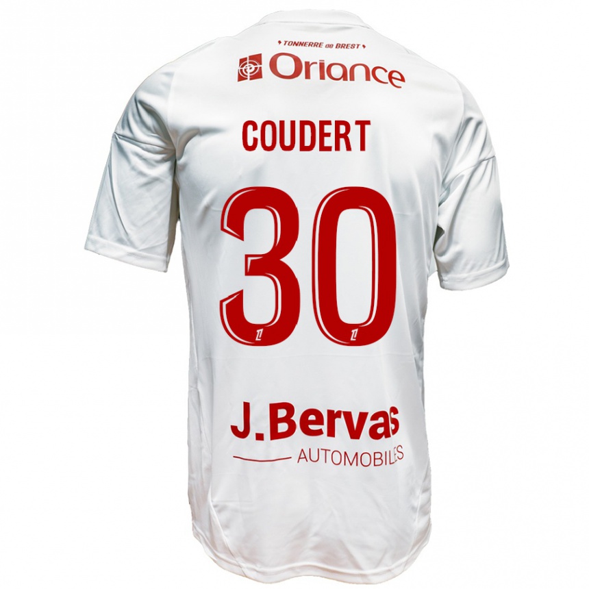 キッズフットボールGrégoire Coudert#30白 赤アウェイシャツ2024/25ジャージーユニフォーム