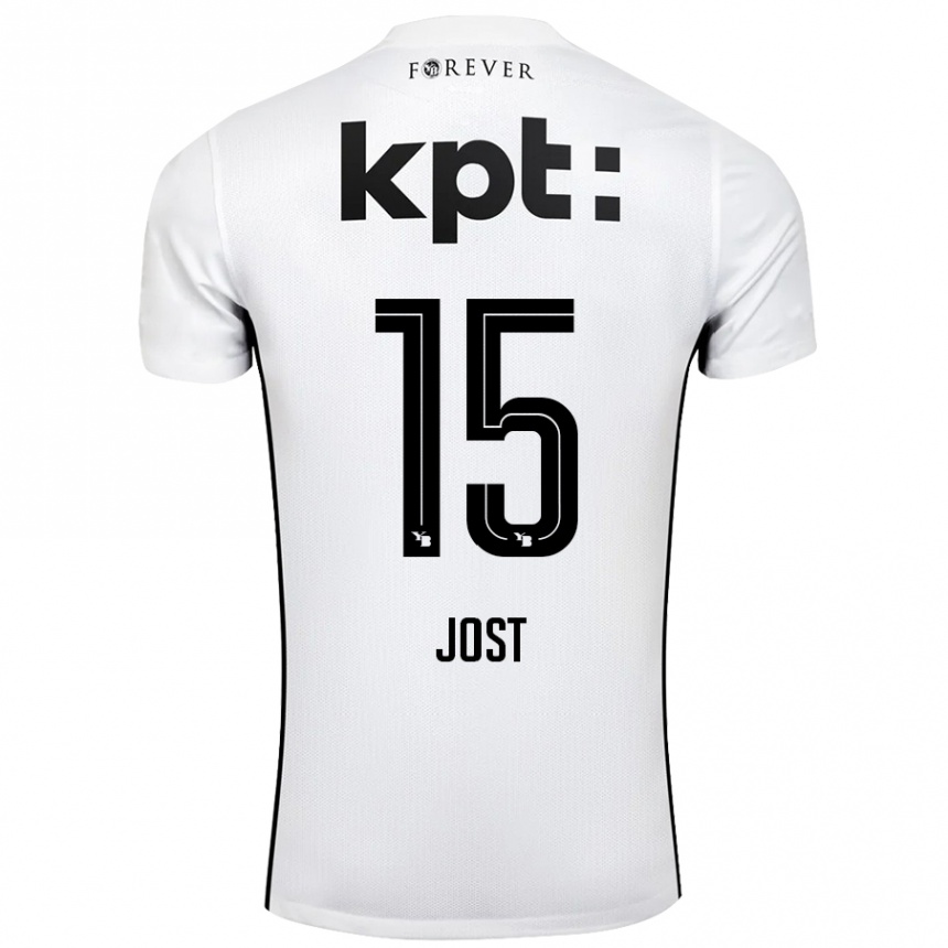 キッズフットボールTristan Jost#15白 黒アウェイシャツ2024/25ジャージーユニフォーム