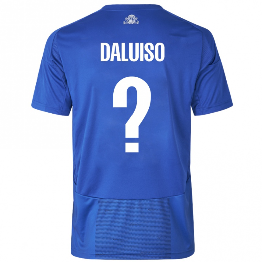 キッズフットボールChristoffer Daluiso#0ホワイト ブルーアウェイシャツ2024/25ジャージーユニフォーム