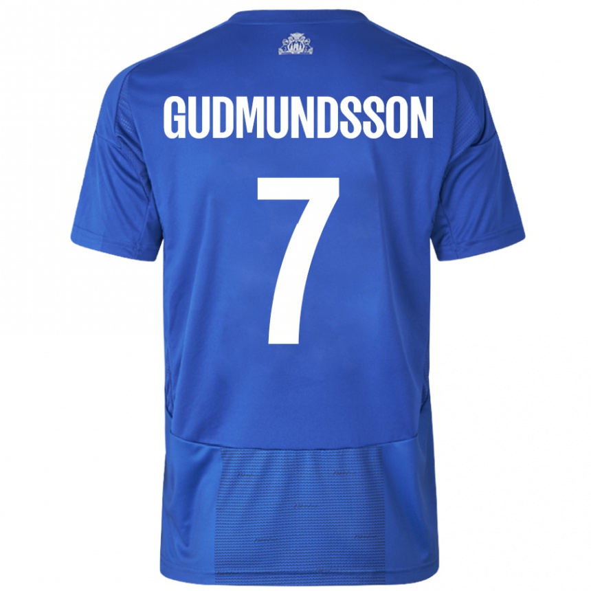 キッズフットボールGaldur Gudmundsson#7ホワイト ブルーアウェイシャツ2024/25ジャージーユニフォーム