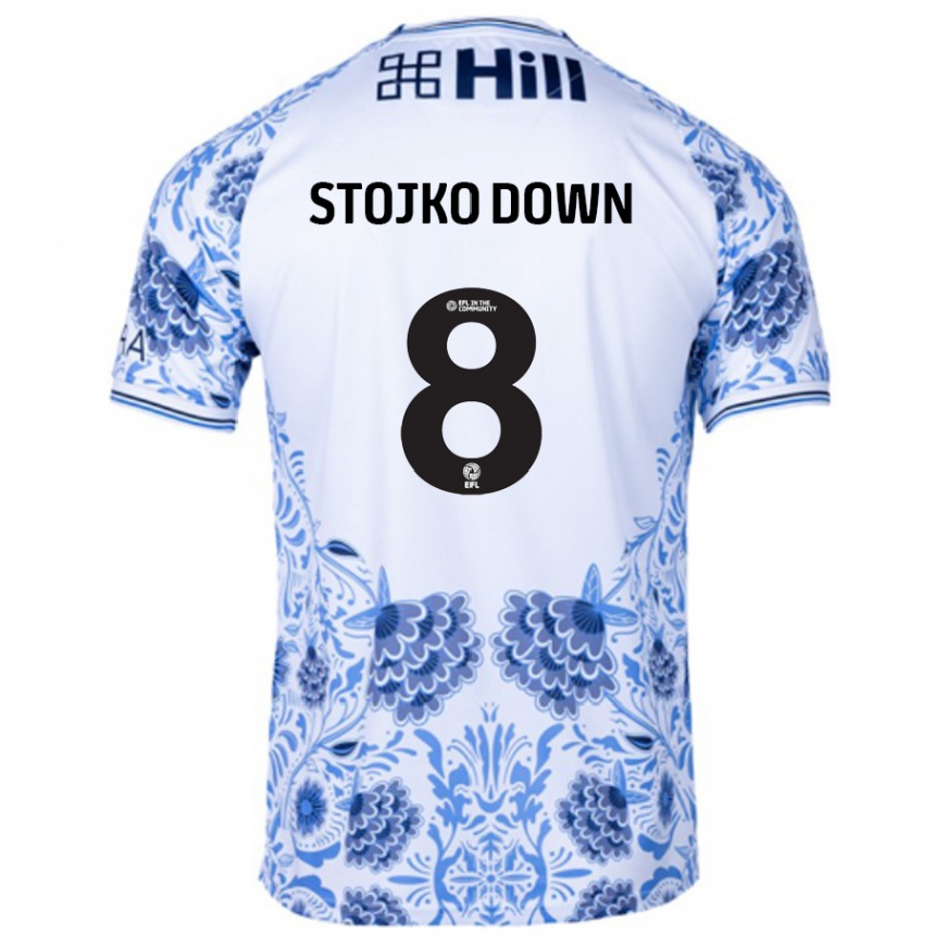 メンズフットボールAlysha Stojko-Down#8ホワイト ブルーアウェイシャツ2024/25ジャージーユニフォーム