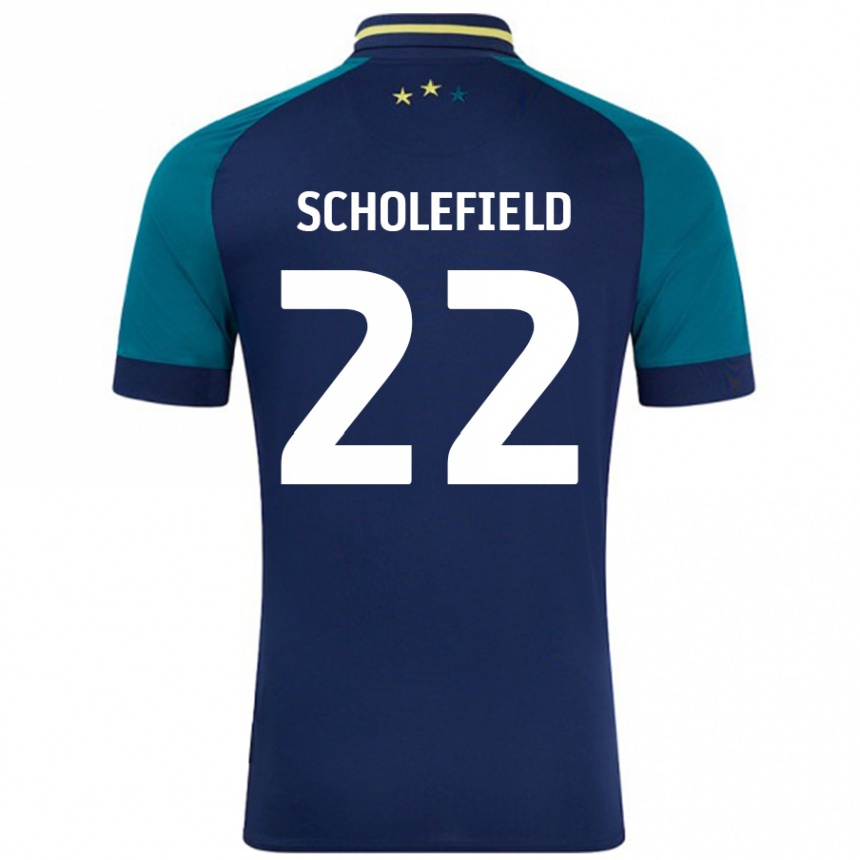 メンズフットボールLois Scholefield#22ネイビー ダークグリーンアウェイシャツ2024/25ジャージーユニフォーム