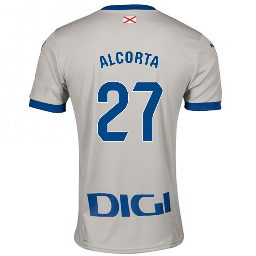 メンズフットボールAlaitz Alcorta#27ライトグレーアウェイシャツ2024/25ジャージーユニフォーム