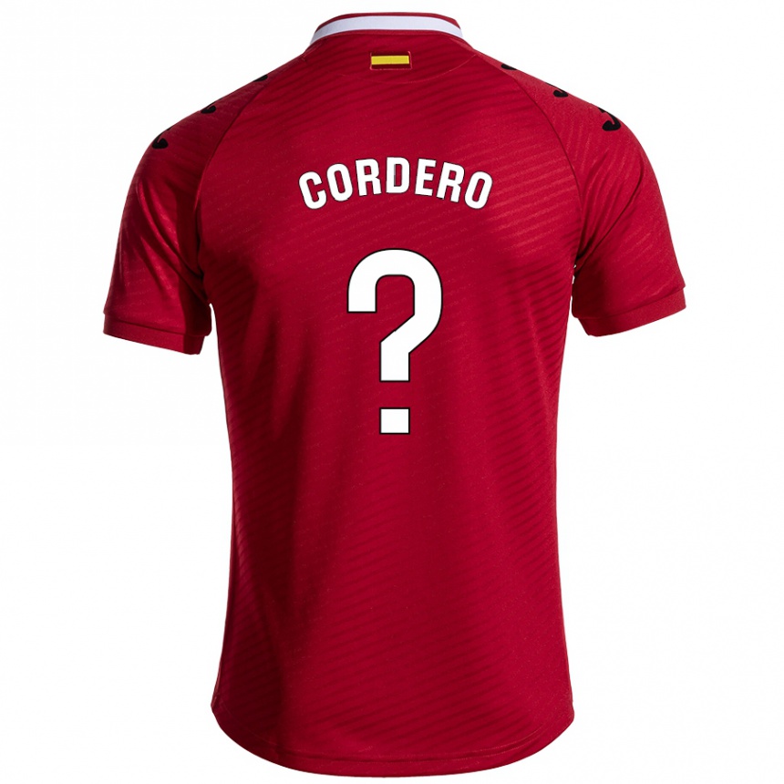 メンズフットボールAlberto Cordero#0ダークレッドアウェイシャツ2024/25ジャージーユニフォーム