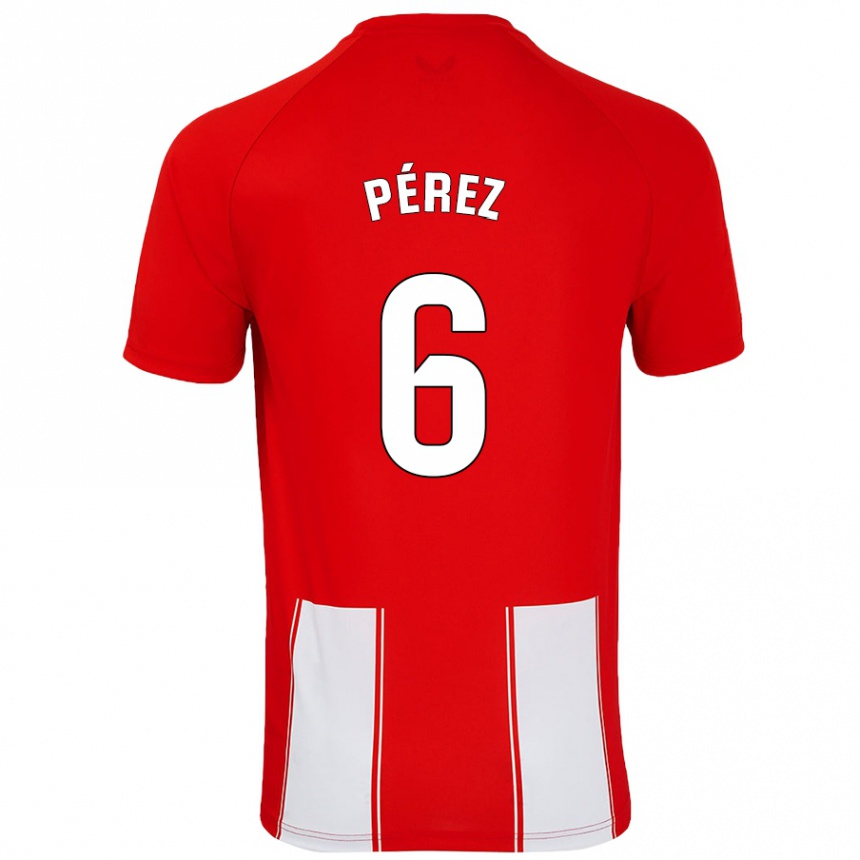 レディースフットボールRené Pérez#6赤 白ホームシャツ2024/25ジャージーユニフォーム