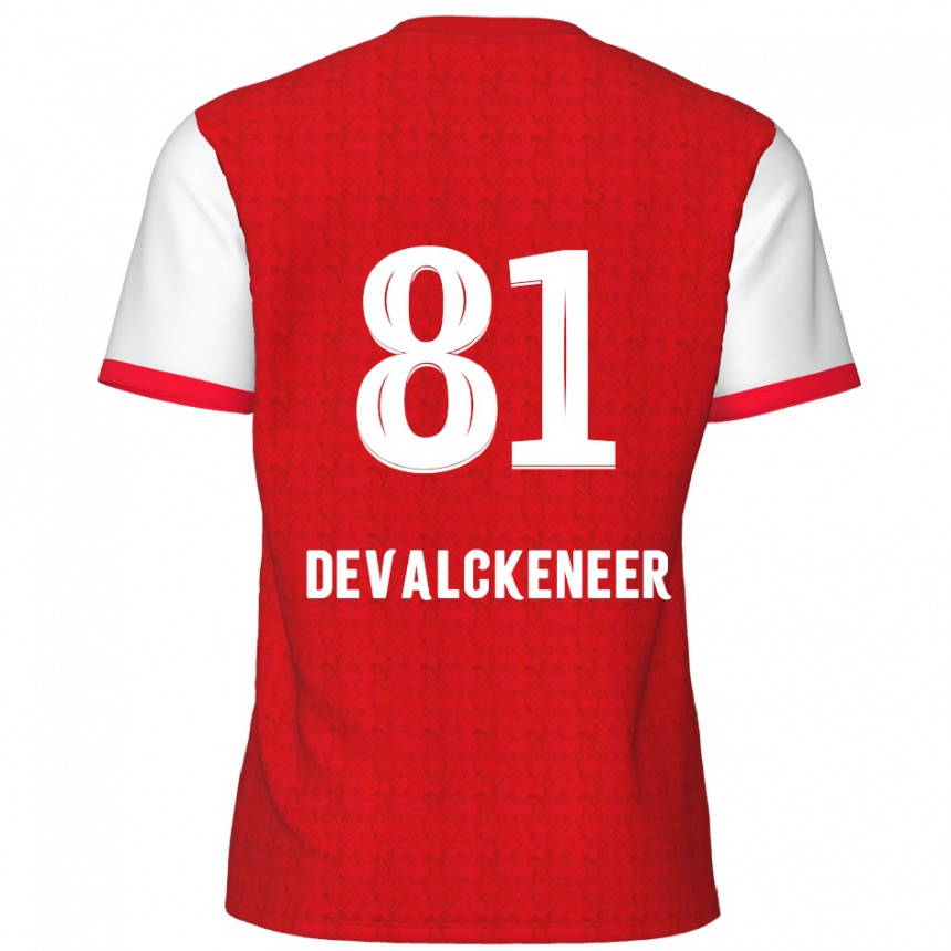 レディースフットボールNiels Devalckeneer#81赤 白ホームシャツ2024/25ジャージーユニフォーム